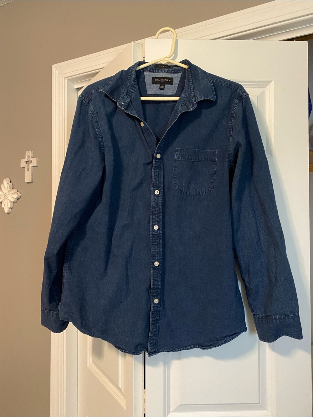 Banana Republic Men’s Navy Blue Button-Down Denim Shirt